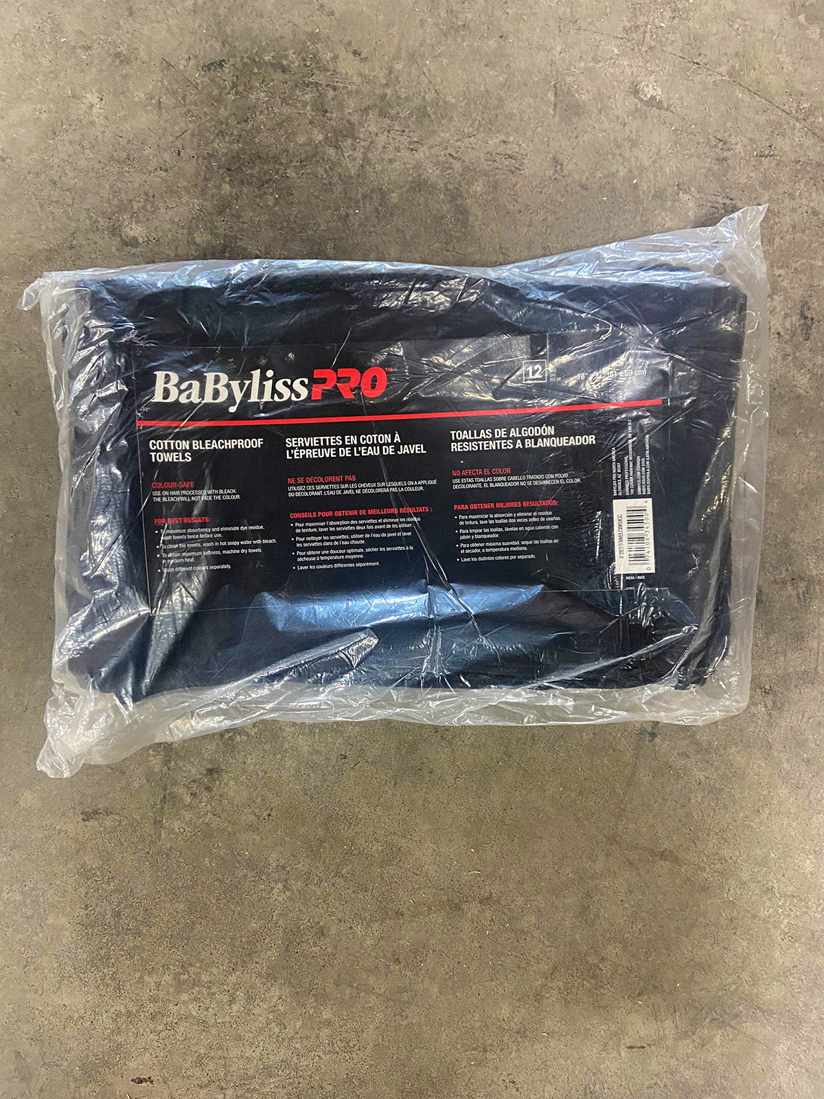 BaBylissPRO - Serviette en Coton 100% - Résistante à l'eau de Javel - Noir - Paquet de 12